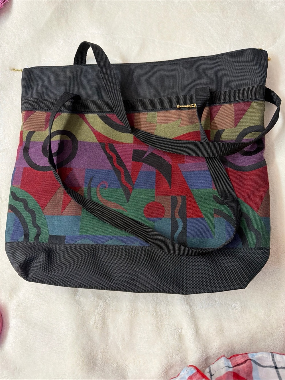 The GreatBags Canvas Geo-Print Boho XL Tote Bag in Multi-Color made USA 🇺🇸